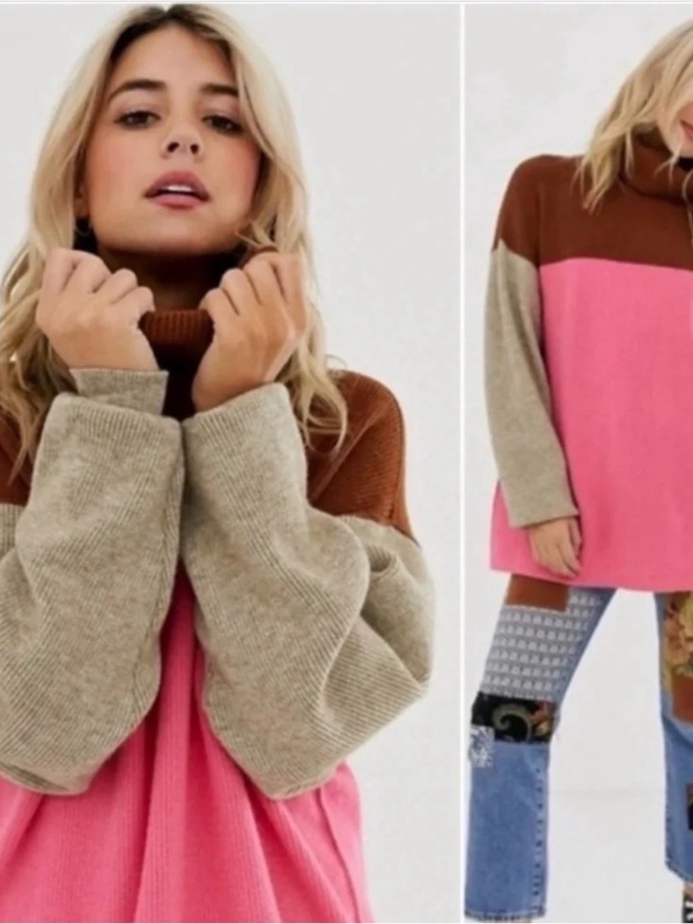Free People Candy Pop Structured Colorblock Soft Oversized Turtleneck Sweater